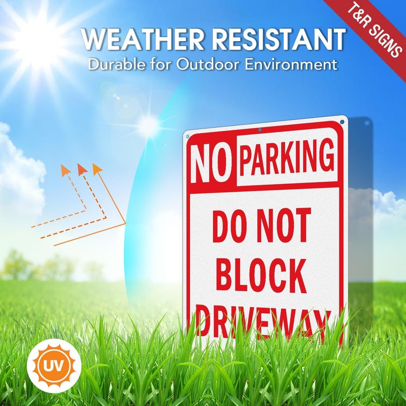 TR Large No Parking Sign Do Not Block Driveway Sign - 2 Pack - 14 x 10 Inches Rust Free .040 Aluminum Reflective - UV Protected, Waterproof and Fade Resistant - 6 Pre-drilled Holes - Image 3